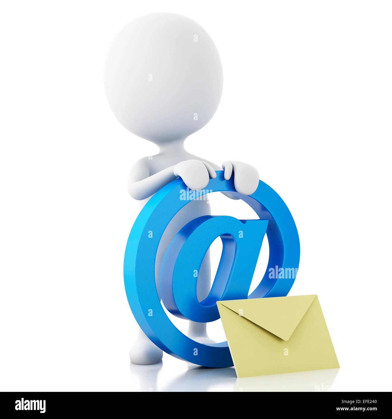 3D renderer immagine. Persone di colore bianco con il simbolo della posta elettronica e la busta. Isolato sfondo bianco Foto Stock