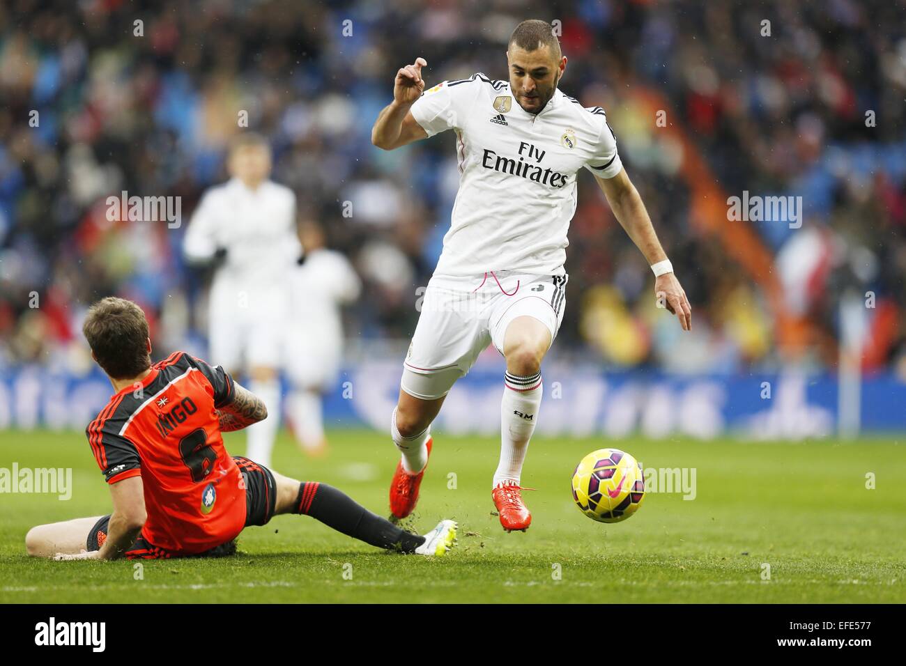 Karim Benzema (reale), 31 gennaio 2015 - Calcio : spagnolo "Liga BBVA' match tra il Real Madrid CF 4-1 Real Sociedad al Santiago Bernabeu Stadium in Madrid, Spagna. (Foto di Mutsu Kawamori/AFLO) Foto Stock