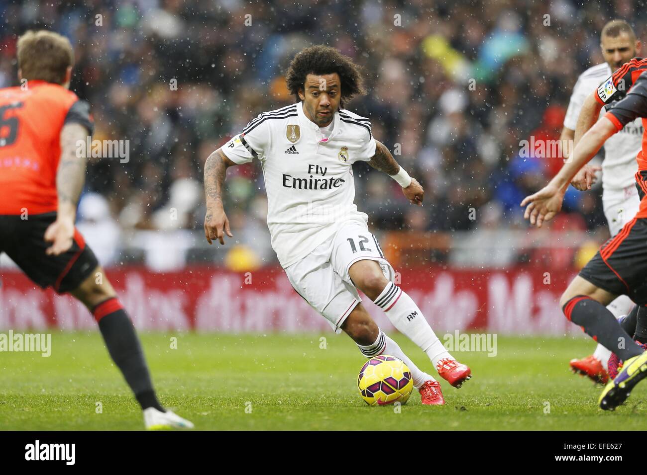 Marcelo (reale), 31 gennaio 2015 - Calcio : spagnolo "Liga BBVA' match tra il Real Madrid CF 4-1 Real Sociedad al Santiago Bernabeu Stadium in Madrid, Spagna. (Foto di Mutsu Kawamori/AFLO) Foto Stock