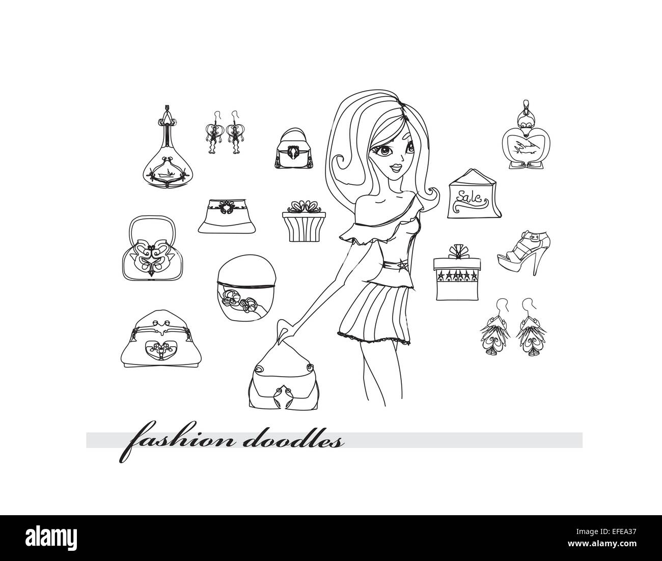 Shopping moda doodle icona impostare Illustrazione Vettoriale