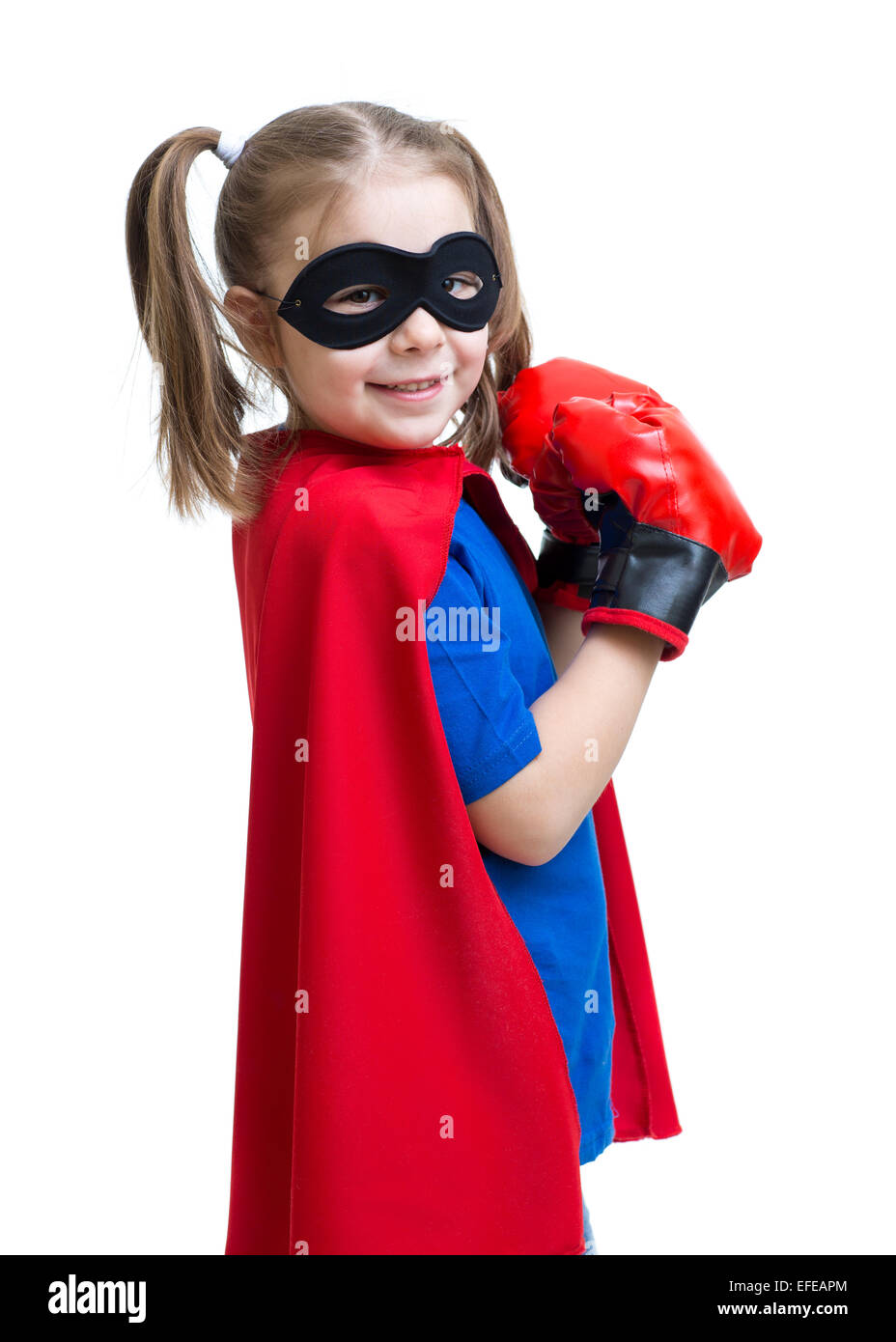 Il supereroe kid indossa guantoni da pugilato Foto Stock