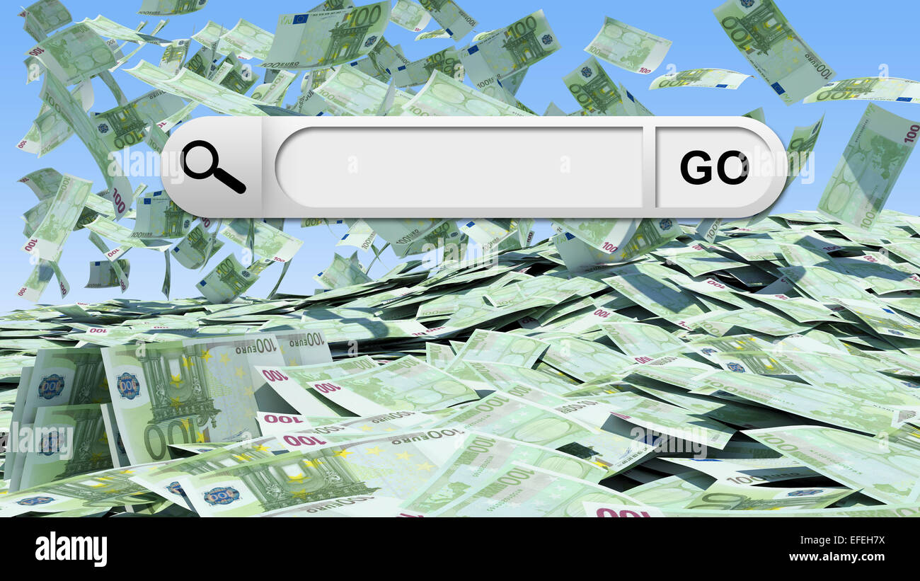 Vuota la barra di ricerca con il pulsante Vai, il denaro come sfondo Foto Stock