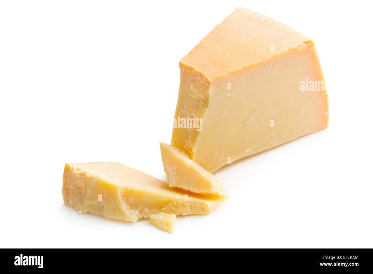 Il formaggio parmigiano reggiano su sfondo bianco Foto Stock