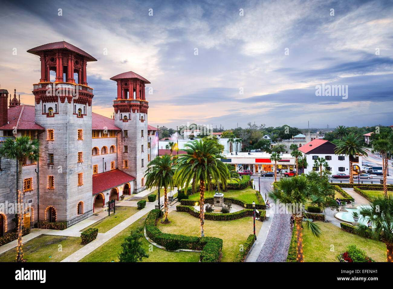 Sant'Agostino, Florida, Stati Uniti d'America vista città a city hall e Alcazar e Plaza. Foto Stock