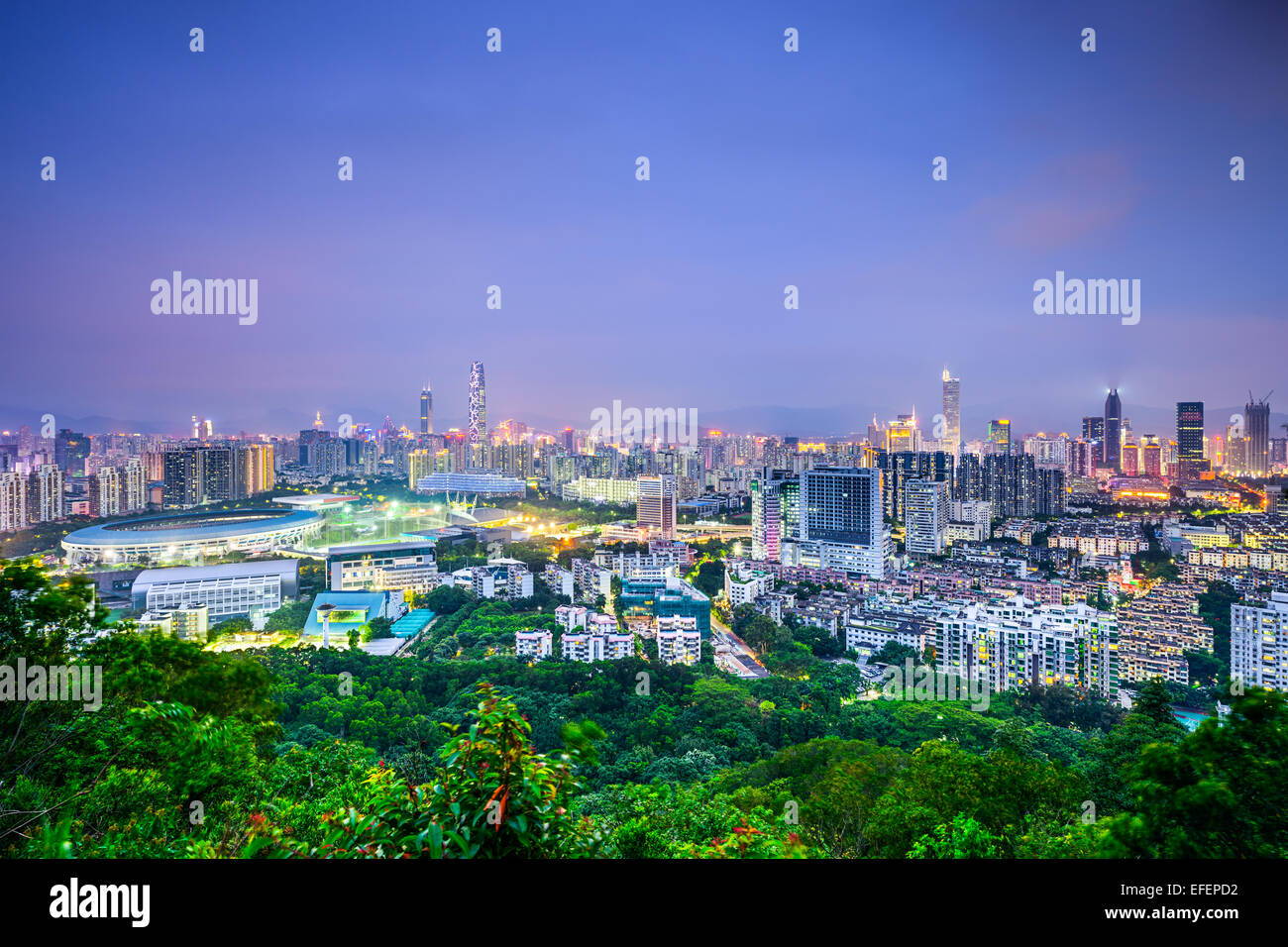 Shenzhen, Cina downtown cityscape. Foto Stock