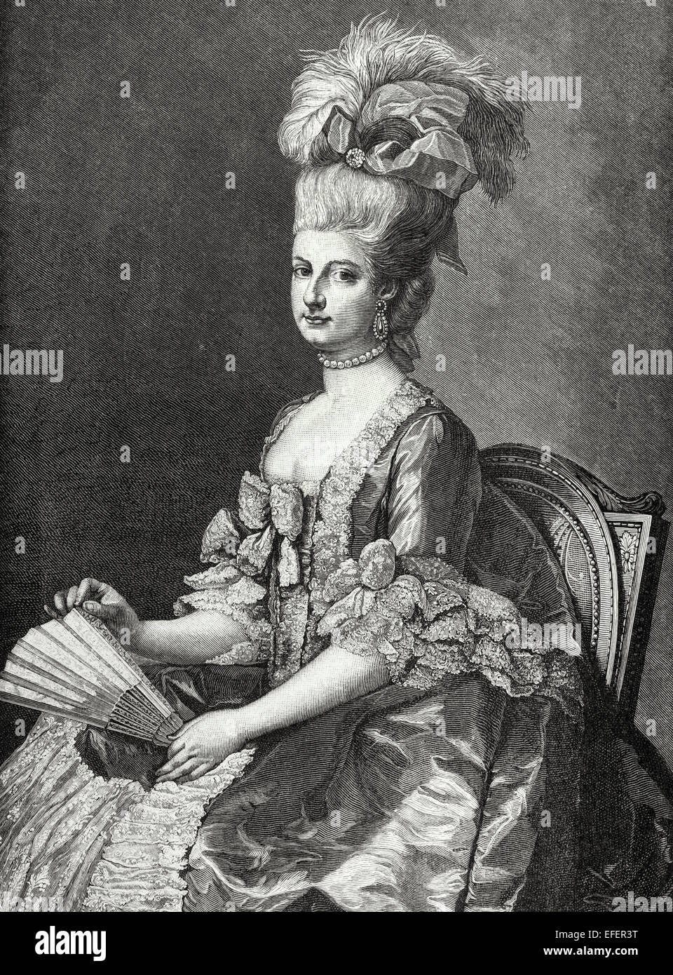 Maria Cristina, duchessa di Teschen (1742-1798), denominato "imi', era il governatore dei Paesi Bassi Austriaci dal 1781 fino al 1793. Ritratto. Incisione in "Historia universale", 1885. Foto Stock