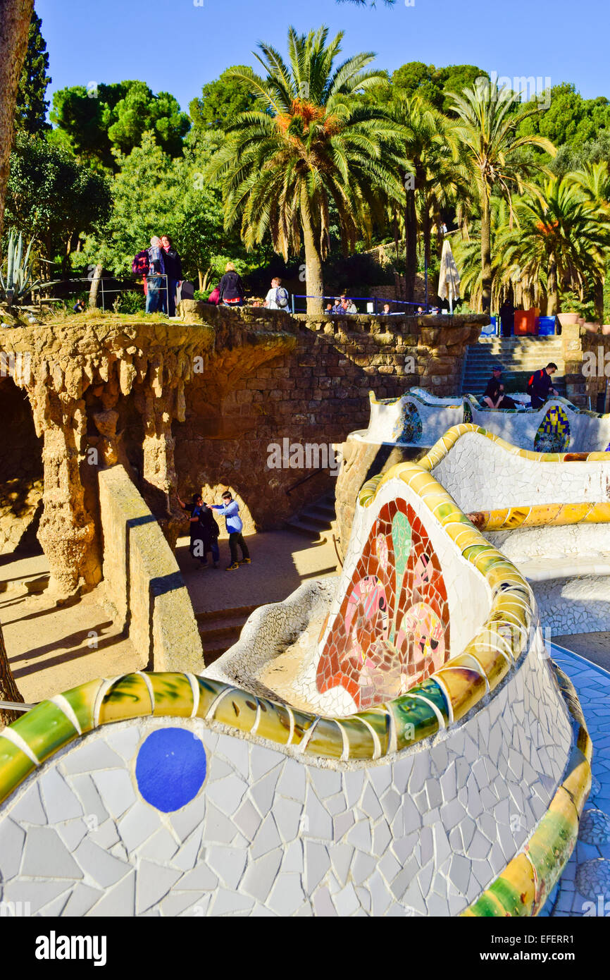 Parco Guell di Antoni Gaudi. Barcellona, in Catalogna, Spagna. Foto Stock