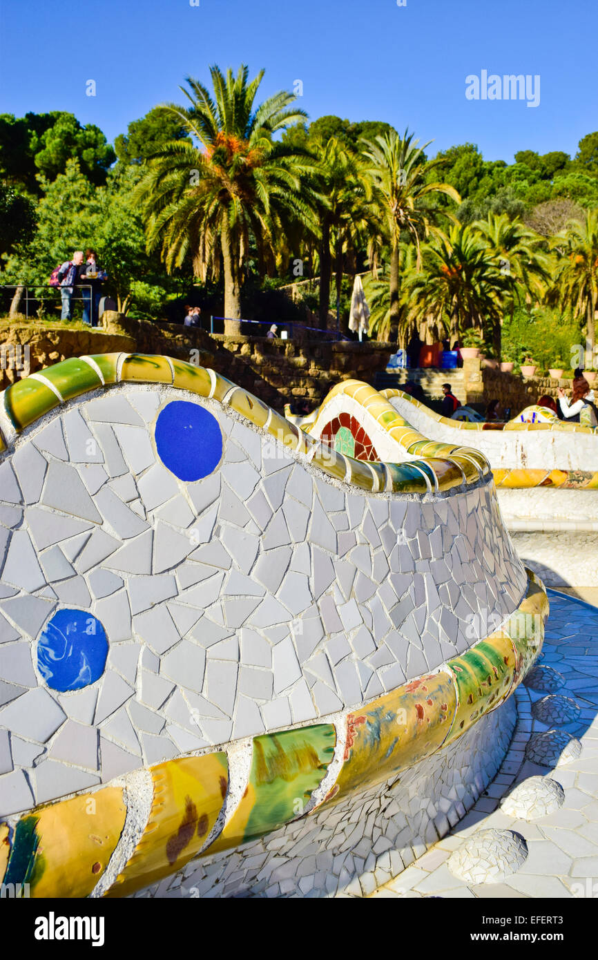 Parco Guell di Antoni Gaudi. Barcellona, in Catalogna, Spagna. Foto Stock