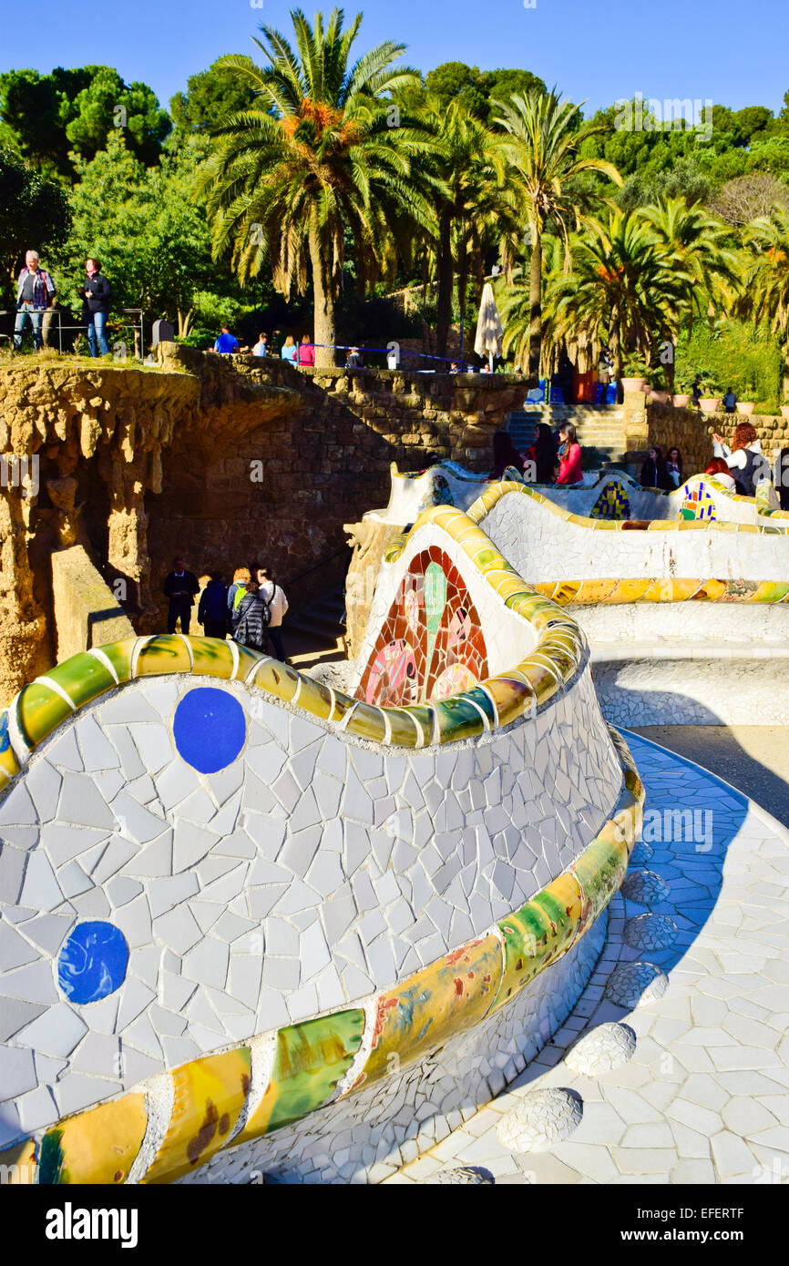 Parco Guell di Antoni Gaudi. Barcellona, in Catalogna, Spagna. Foto Stock