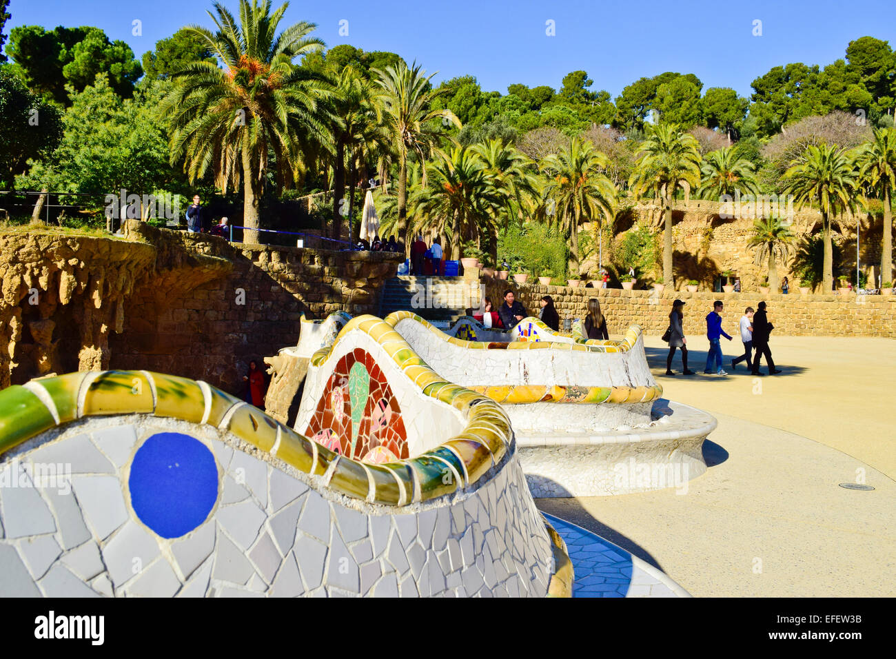 Parco Guell di Antoni Gaudi. Barcellona, in Catalogna, Spagna. Foto Stock