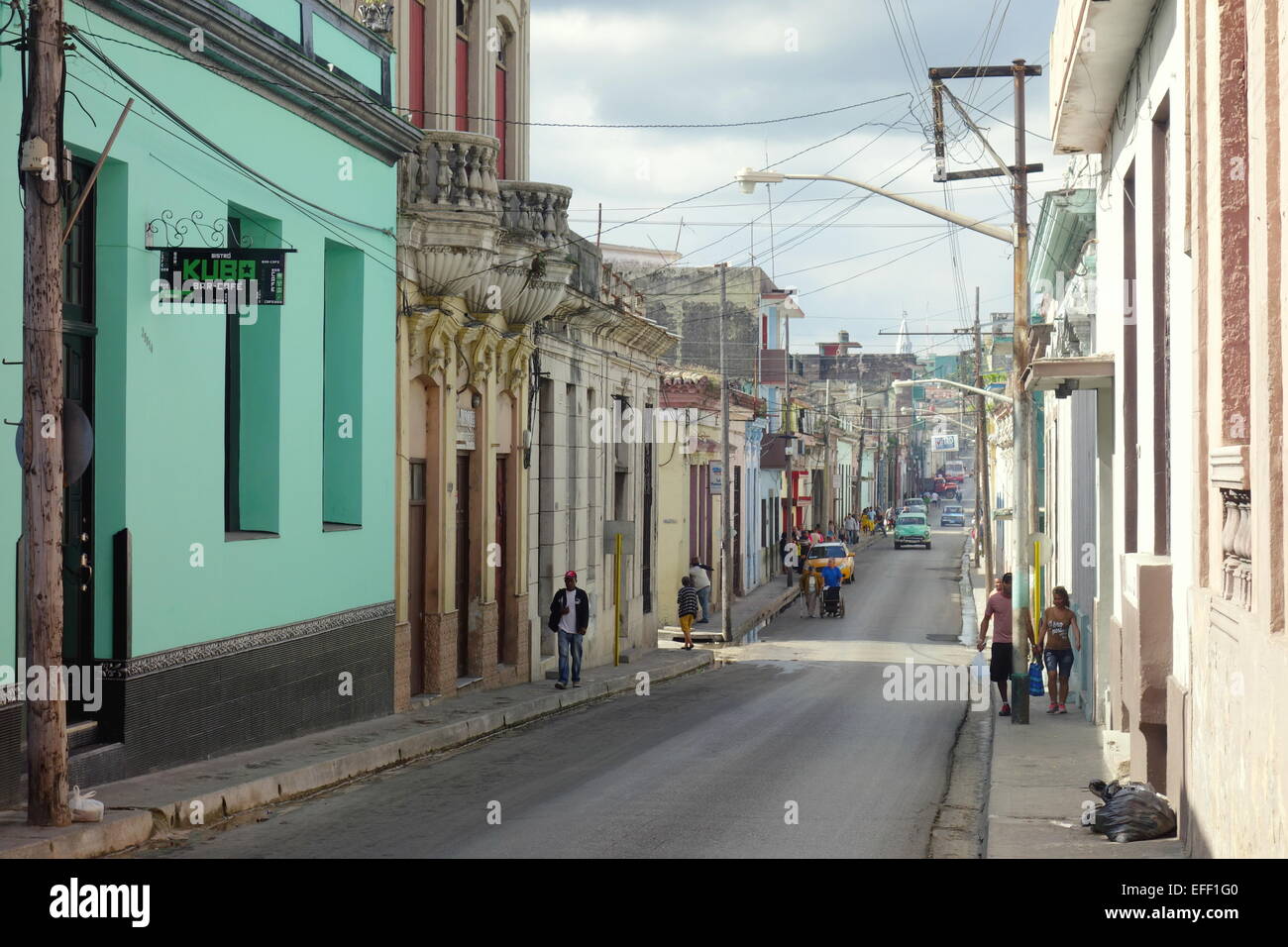 Central street in Matanzas, Cuba Foto Stock