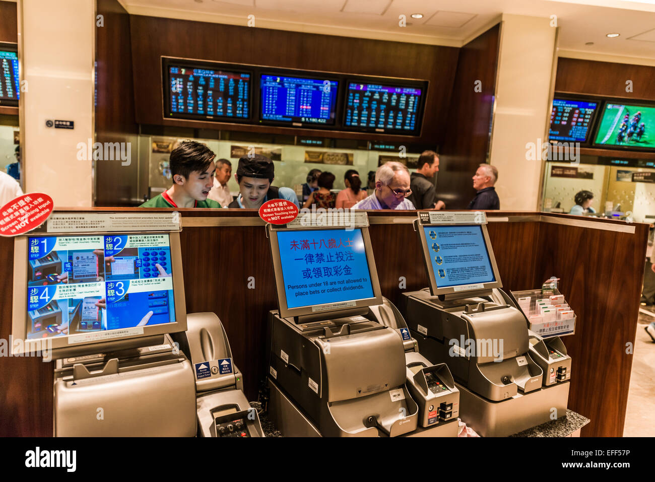 Happy Valley, Hong Kong, Cina - 5 Giugno 2014: persone Scommesse corse ippiche all Ippodromo Happy Valley Foto Stock