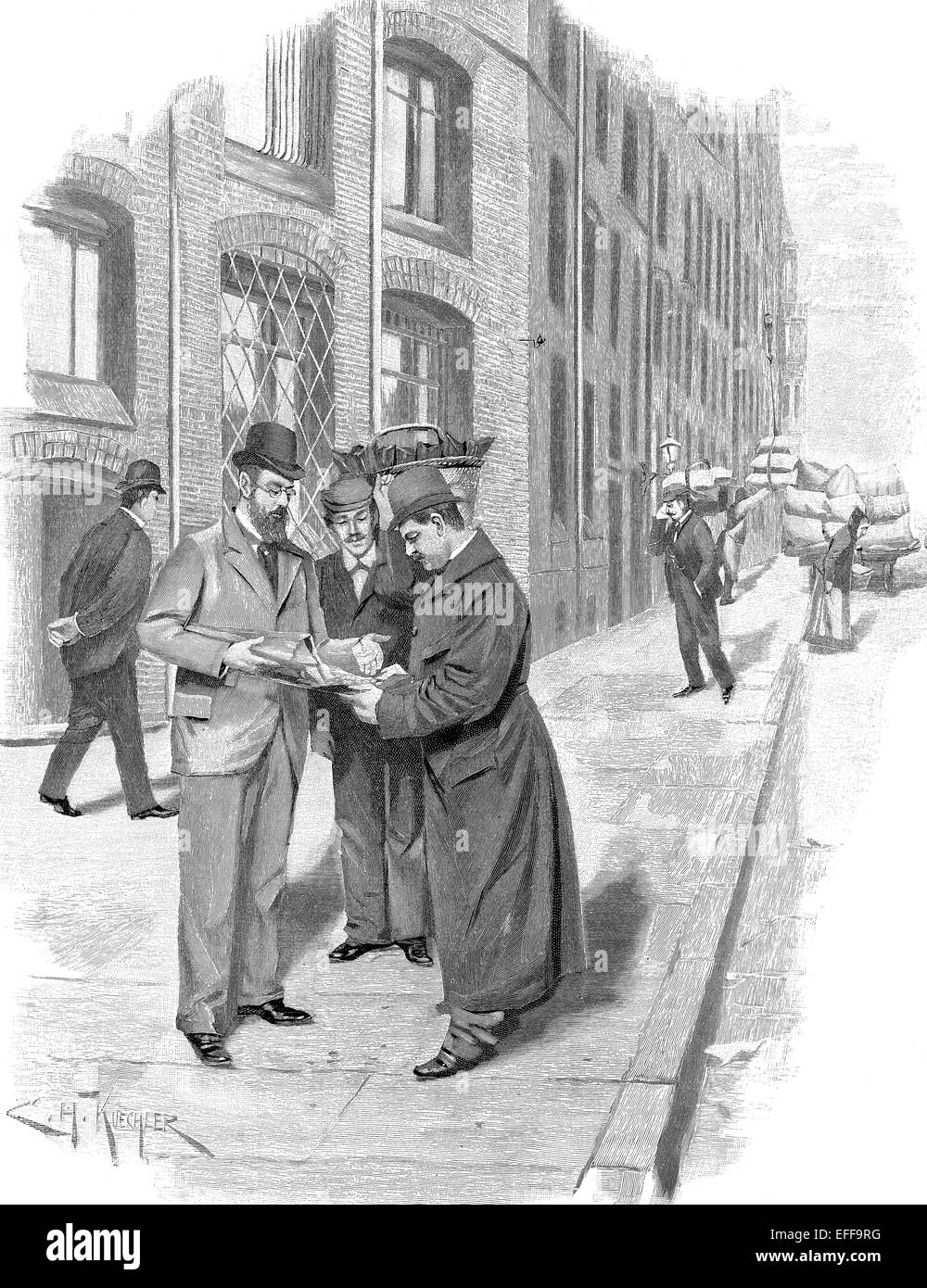 Commercianti di caffè sulla strada del porto di Amburgo, c. 1895, Amburgo, Germania, Europa Foto Stock