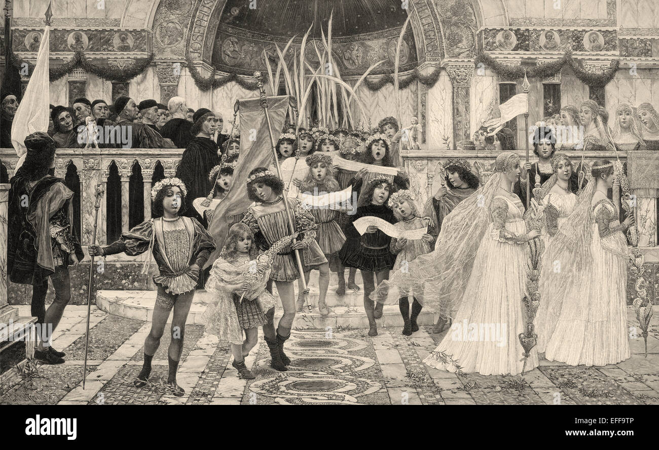 La Domenica delle Palme a Venezia, c. 1895, l'Italia, da Villegas, Foto Stock