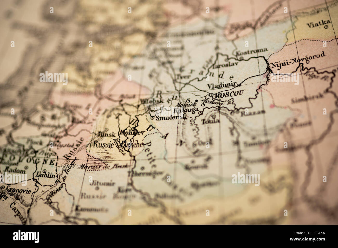 Francese antico Mappa dal romanzo Atlas Classic C: 1869. Messa a fuoco selettiva su Mosca, Russia. Foto Stock