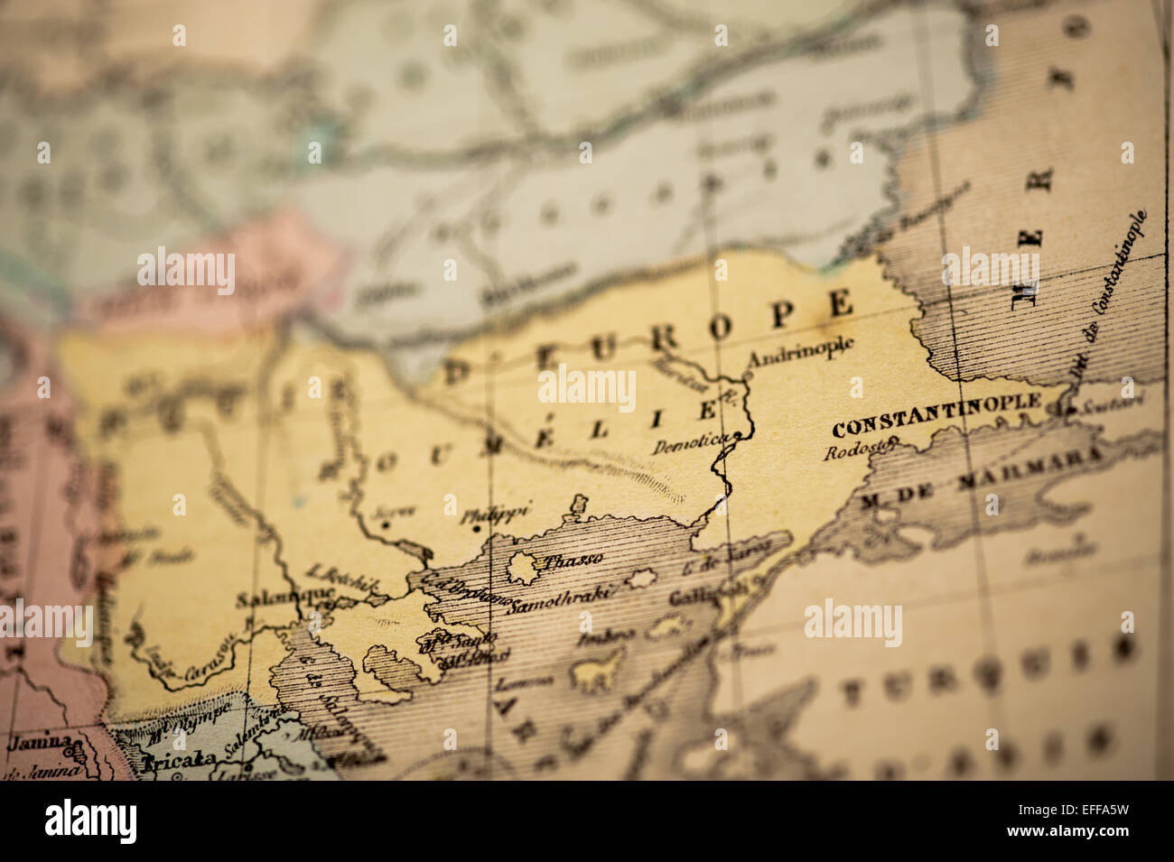 Francese antico mappa dal romanzo Atlas Classique c: 1869. Messa a fuoco selettiva su Costantinopoli. Foto Stock
