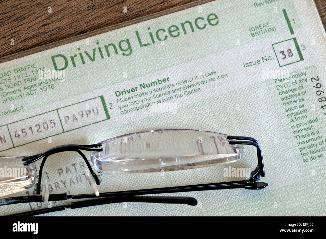Vecchio stile carta di patente di guida con gli occhiali Foto Stock
