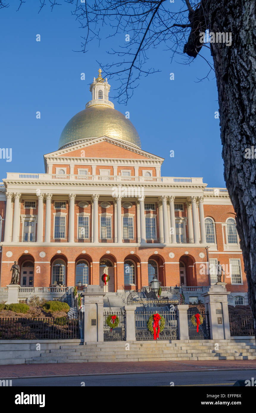 Lo stato House, Boston, Massachusetts, New England, STATI UNITI D'AMERICA al tempo di Natale Foto Stock