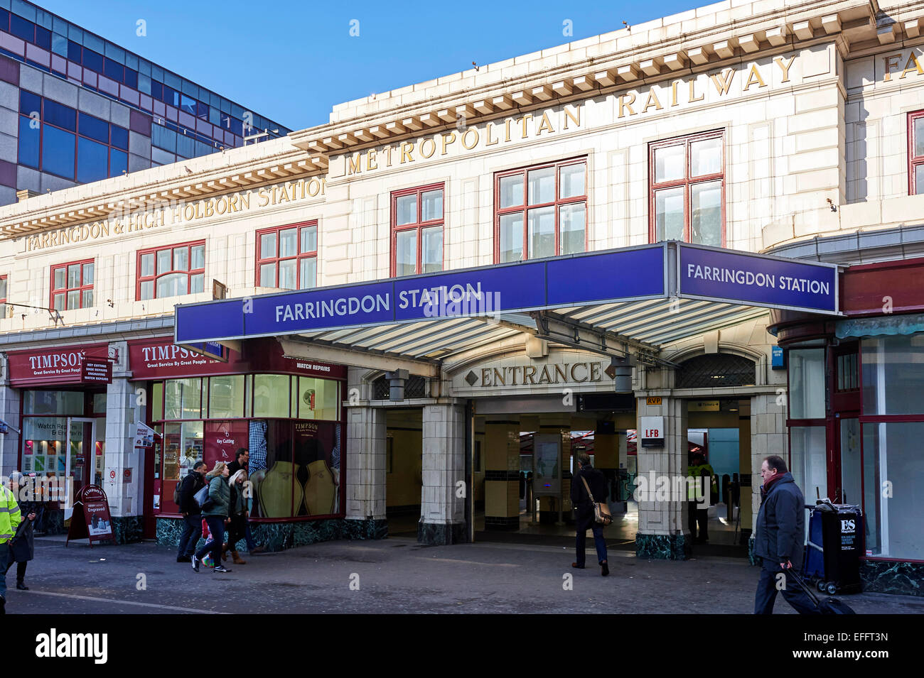 Stazione di Farringdon Londra, Inghilterra, Regno Unito, i mondi più antica stazione della metropolitana Foto Stock