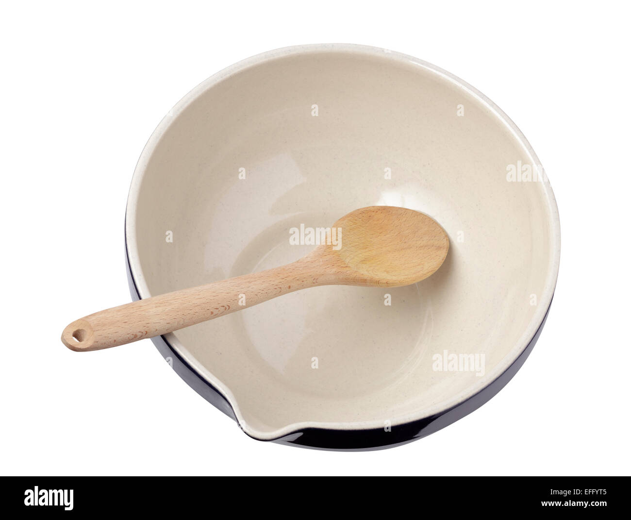 Recipiente di miscelazione e il cucchiaio di legno Foto Stock