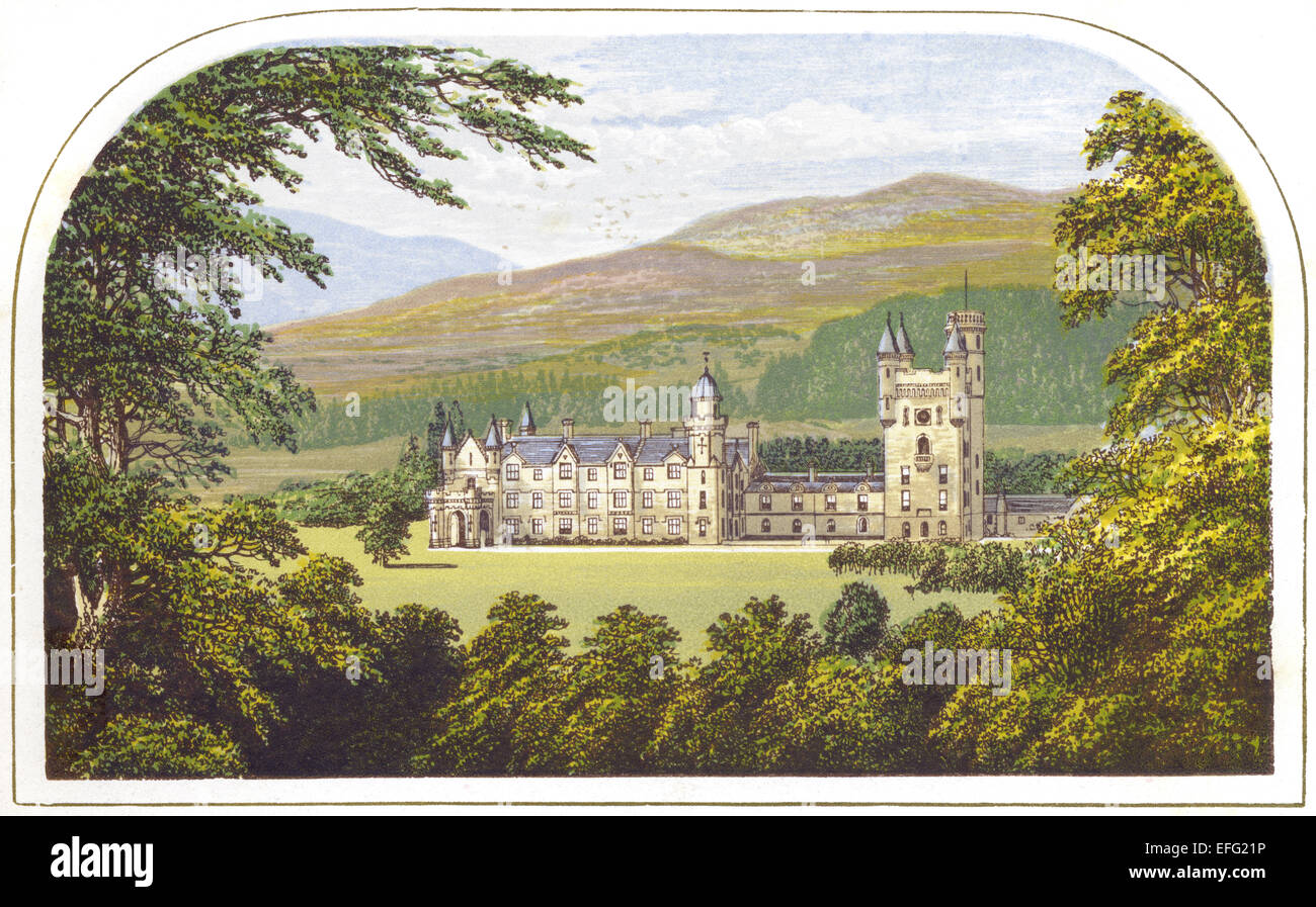 Una illustrazione colorata del Castello di Balmoral scansionati ad alta risoluzione da un libro stampato nel 1870. Ritiene copyright free. Foto Stock