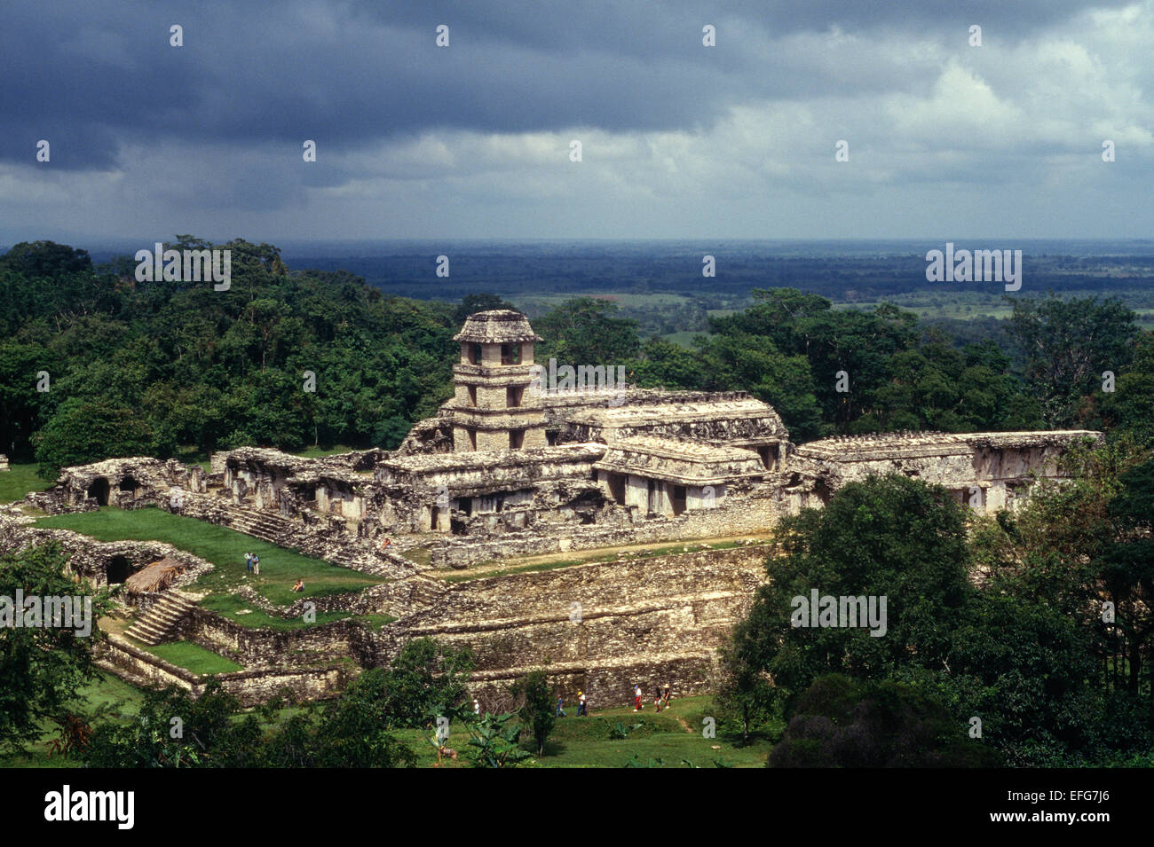 Il Palace. Architettura Maya, Palenque. Messico Foto Stock