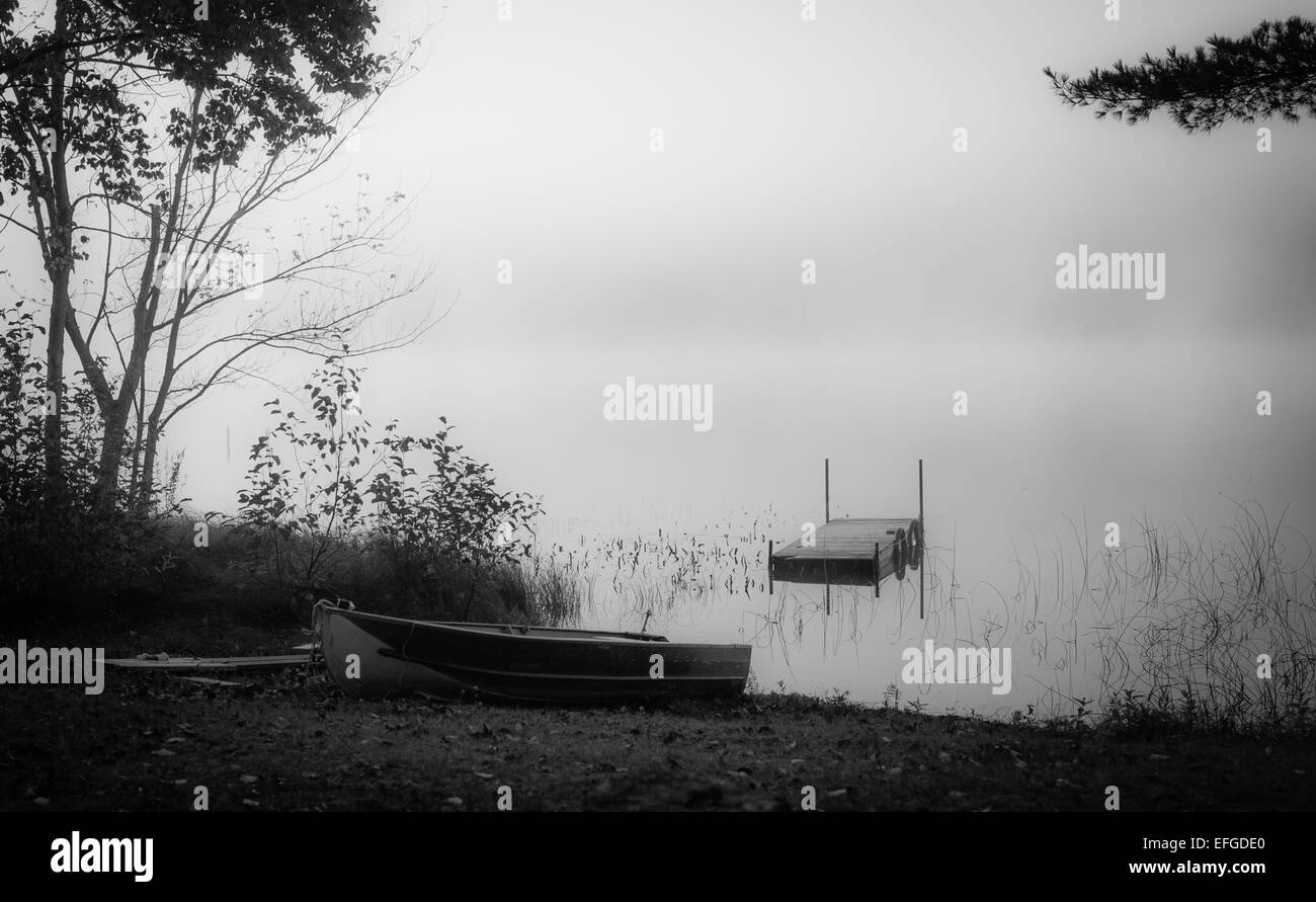 Rotoli di nebbia intorno ad un lago ogni mattina. Foto Stock