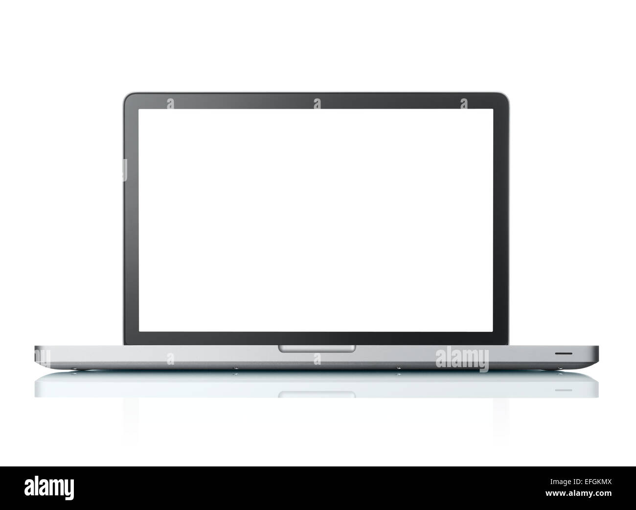 Vista frontale del computer portatile a basso angolo con monitor vuota Foto Stock