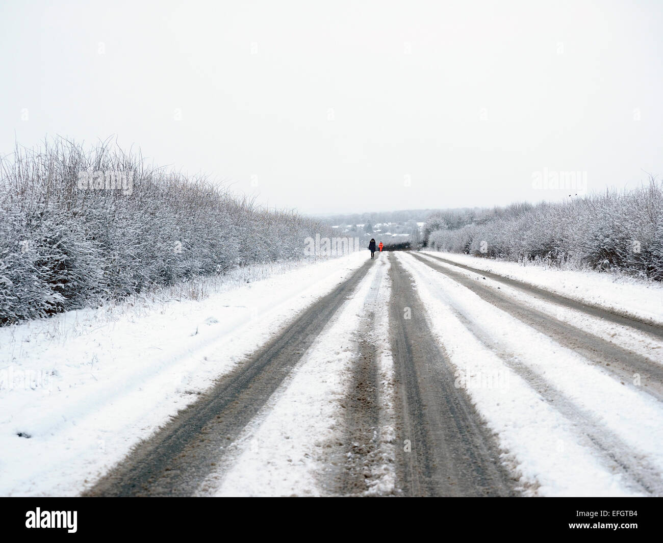 Strade britanniche dopo la nevicata in Inghilterra Settentrionale Foto Stock