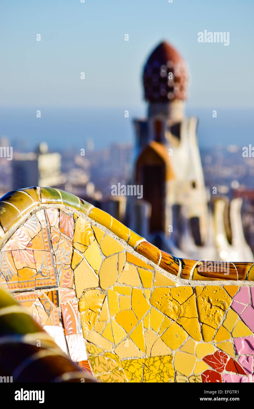 Parco Guell progettato da Antoni Gaudi architetto. Barcellona, in Catalogna, Spagna. Foto Stock