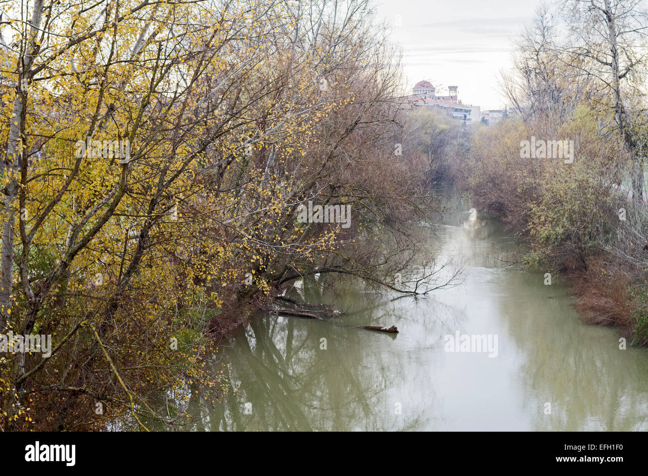 Fiume Pinios, in esecuzione attraverso la Grecia centrale città di Larissa Foto Stock