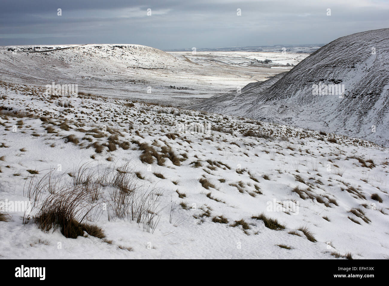 Condizioni nevose su Saddleworth Moor, Pennines, REGNO UNITO Foto Stock