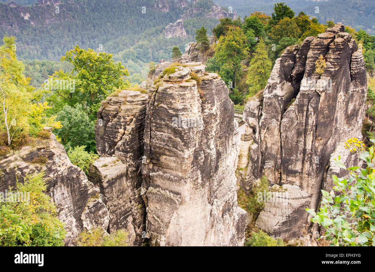 Le montagne di arenaria del Bastei in Sassonia (Germania) Foto Stock