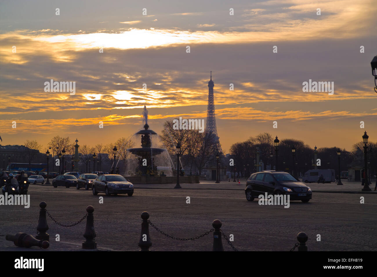 Place de la Concorde Parigi al tramonto Foto Stock