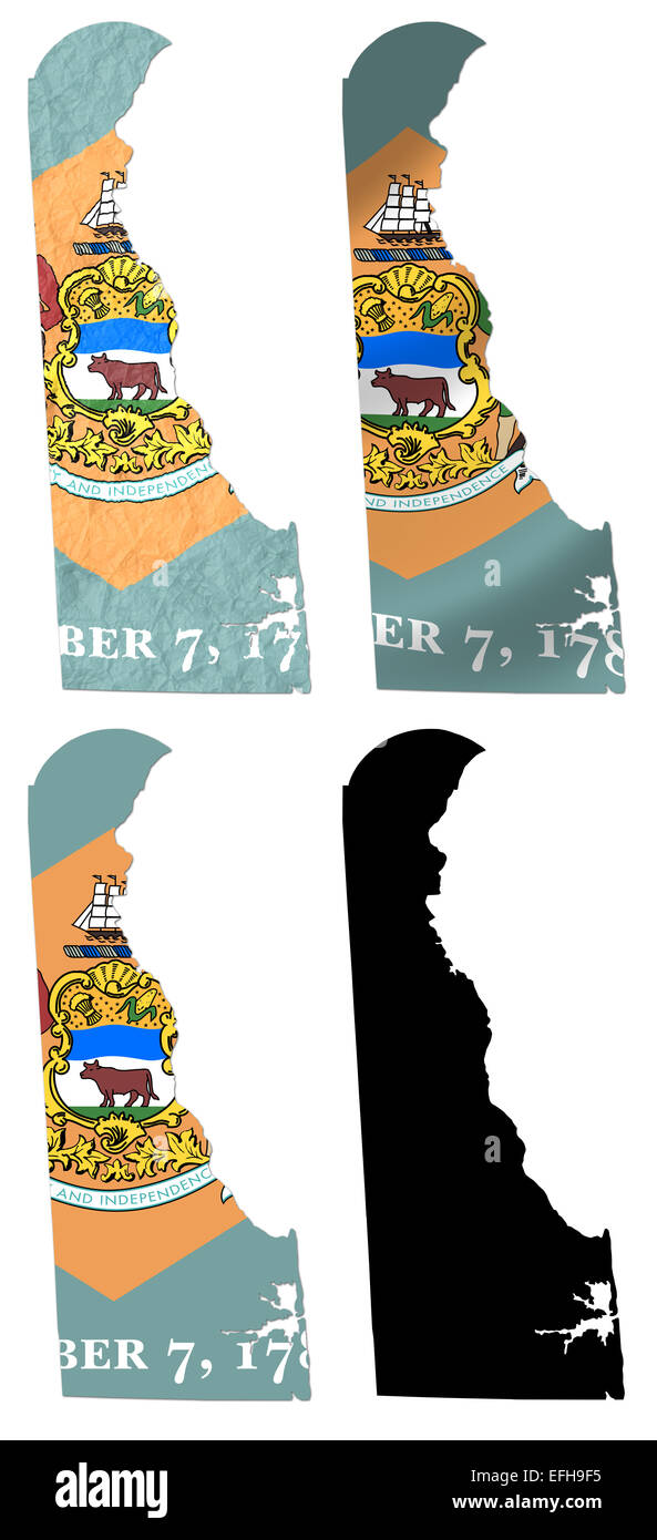 Noi Delaware Stato bandiera su mappa collage Foto Stock