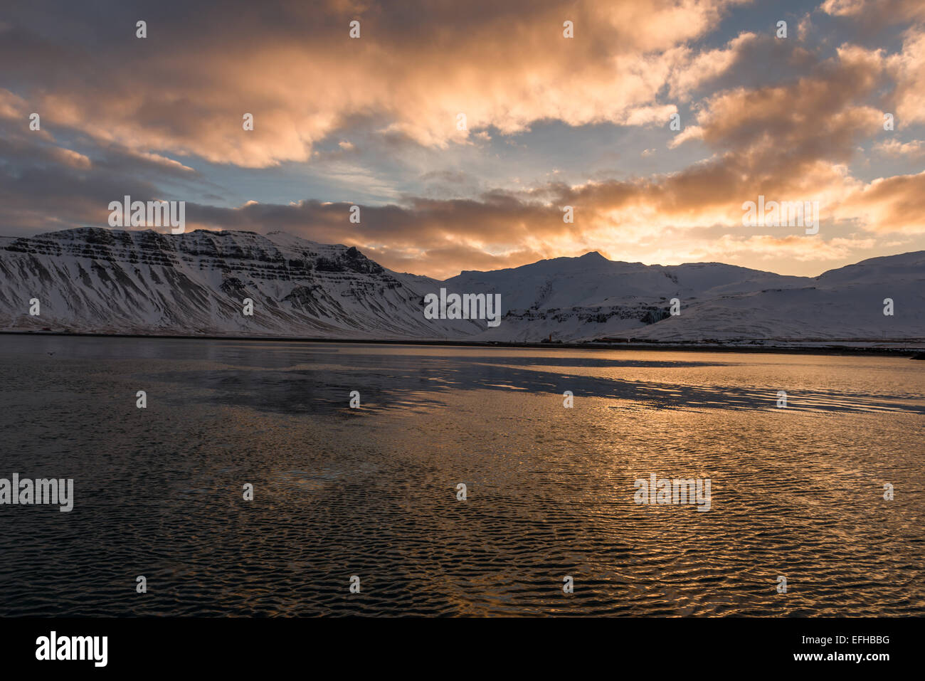 Islandese di alba e Grundarfjorour Lambahnukur, Islanda Foto Stock