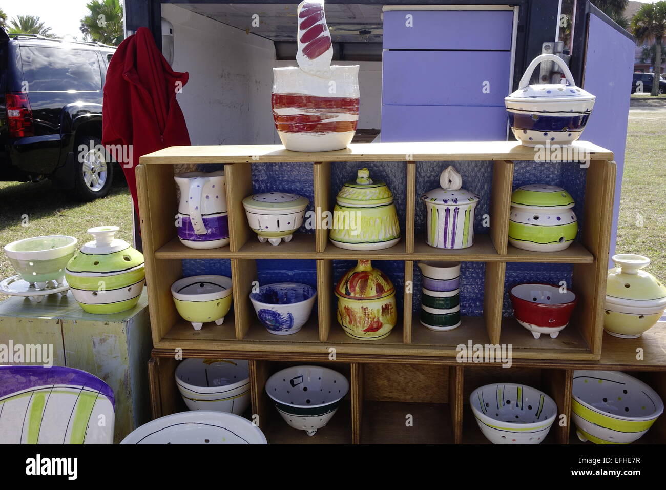 Display di ceramiche a Flagler Beach arte e artigianato Festival, Dicembre 2014 Foto Stock