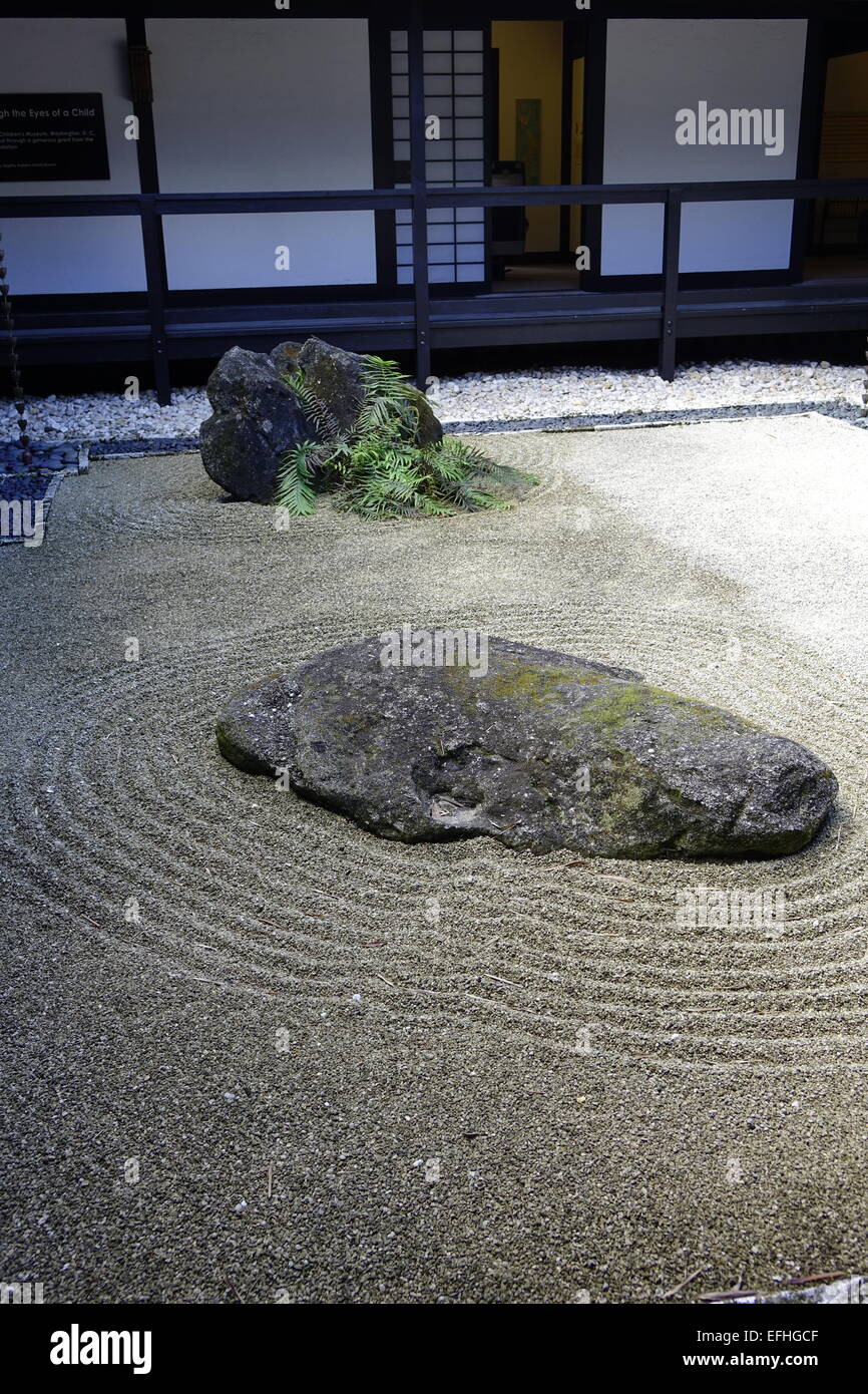 Il giardino di pietra nel museo di Morikami Giardini Giapponesi, Delray Beach, Palm Beach County, Florida Foto Stock