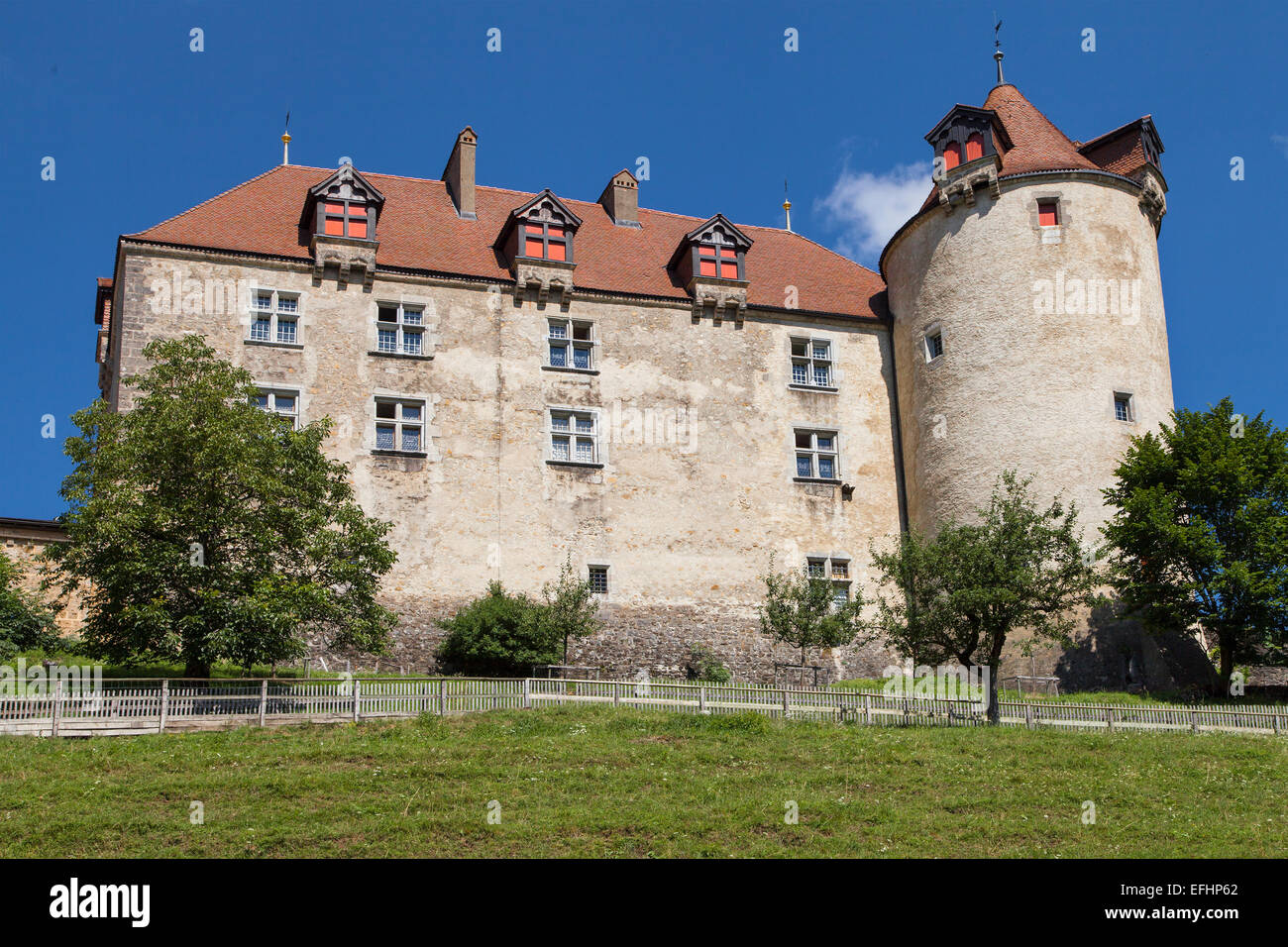 Chateau de Gruyeres, cantone di Friburgo, Svizzera. Foto Stock