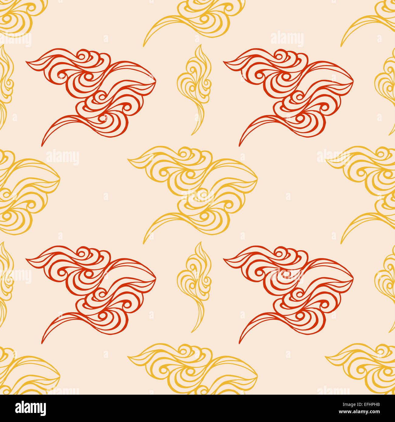 Disegnato a mano tracery onda sfondo beige, seamless pattern. Immagine raster. Foto Stock