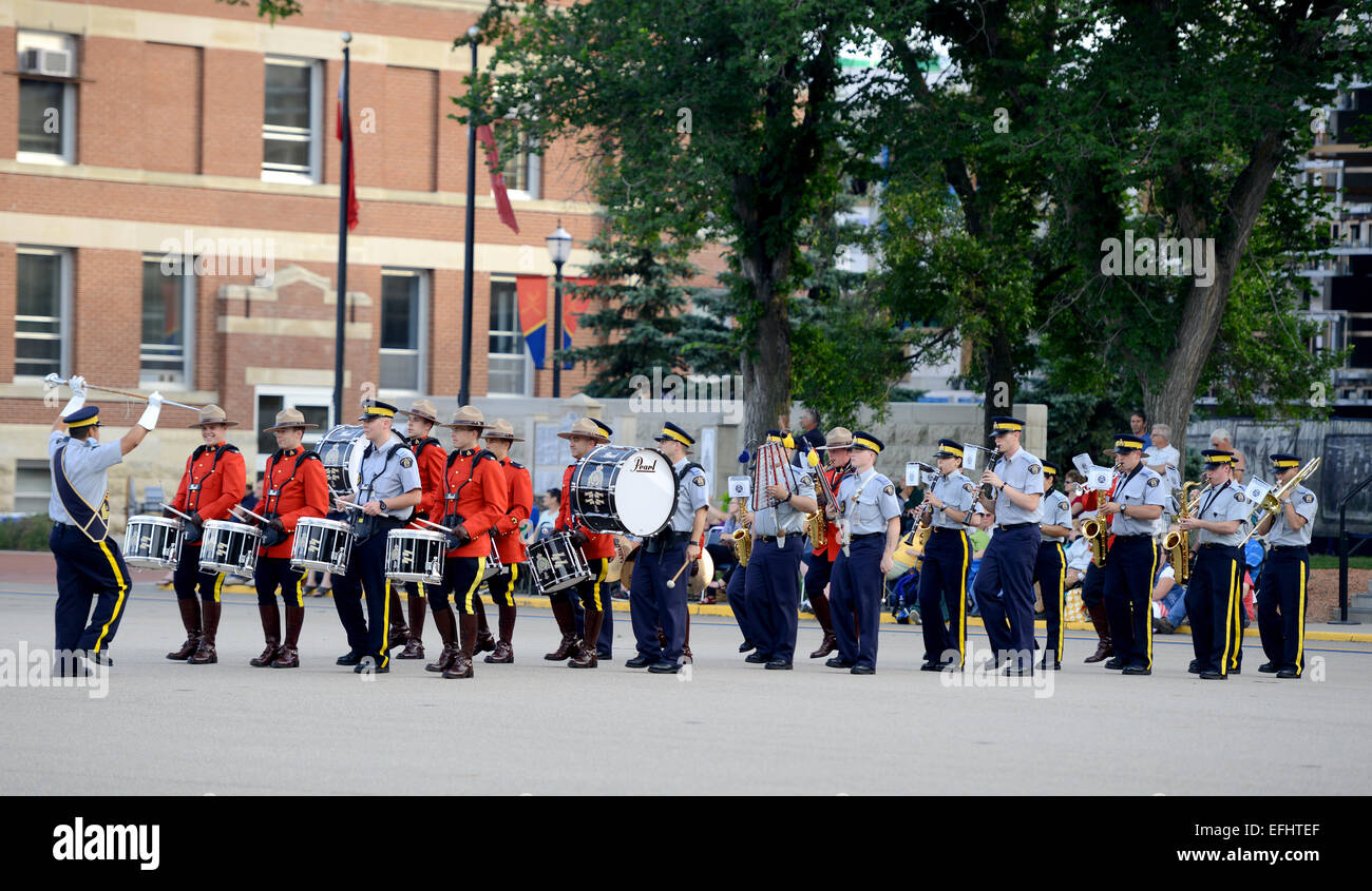 Marching Band, Royal Canadian polizia montata Depot, RCMP training academy di Regina, Saskatchewan, Canada Foto Stock