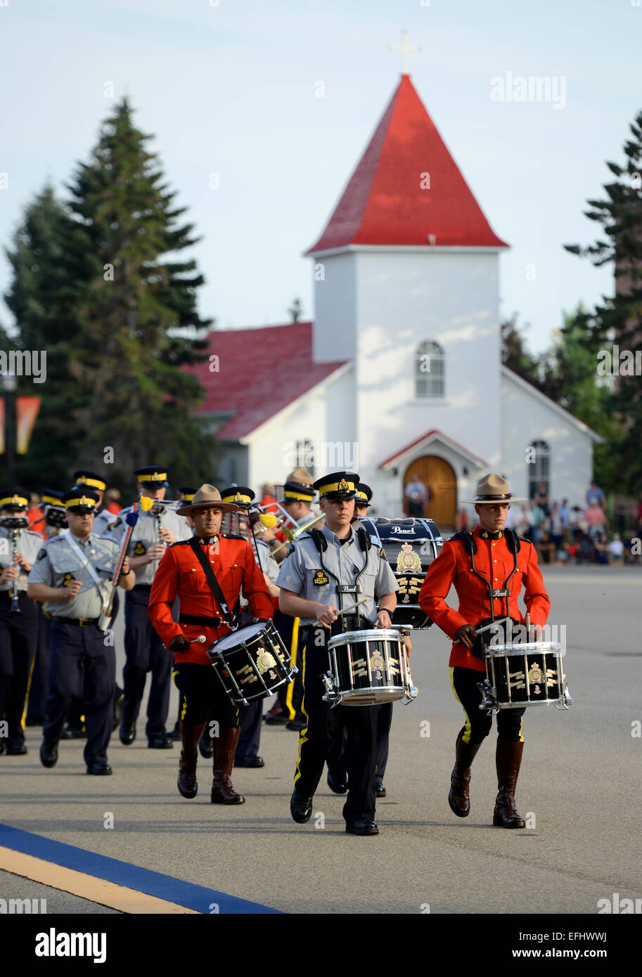 Marching Band, Royal Canadian polizia montata Depot, RCMP training academy di Regina, Saskatchewan, Canada Foto Stock