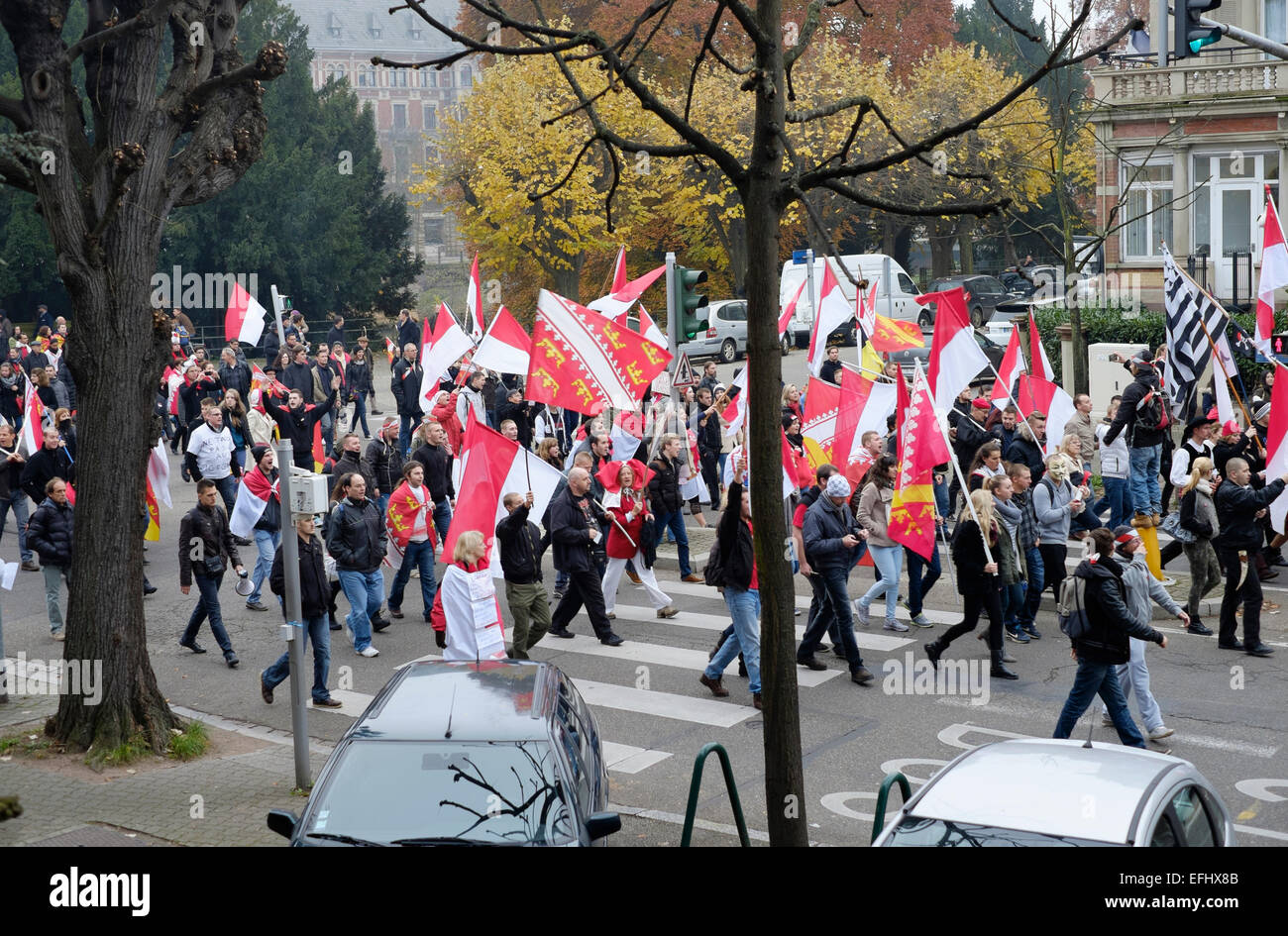 Ottobre 2014 Marcia di protesta contro le regioni francesi' allargamento Strasburgo Alsace Francia Foto Stock