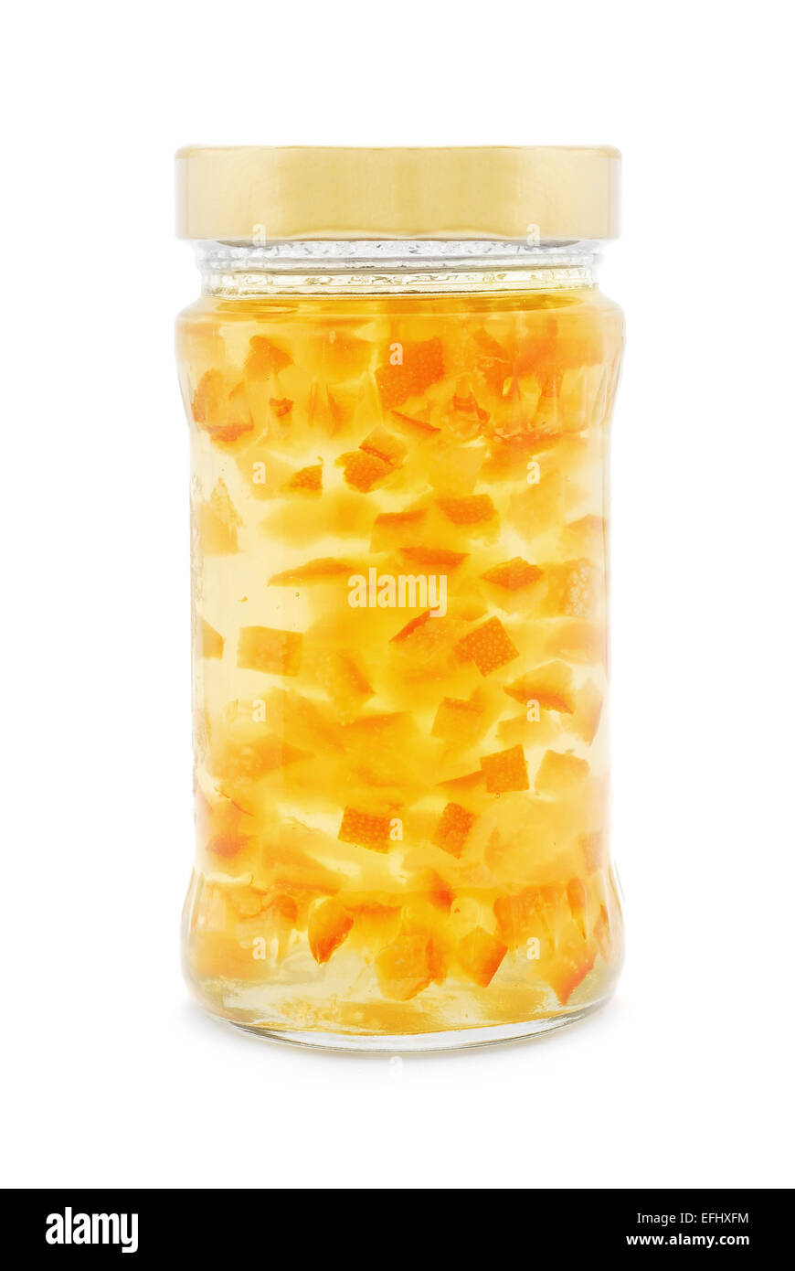 Orange vasetto di marmellata su bianco Foto Stock