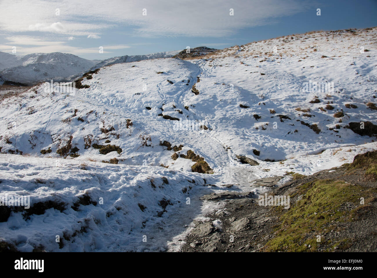 Watendlath cadde in inverno, Lake District inglese. Foto Stock