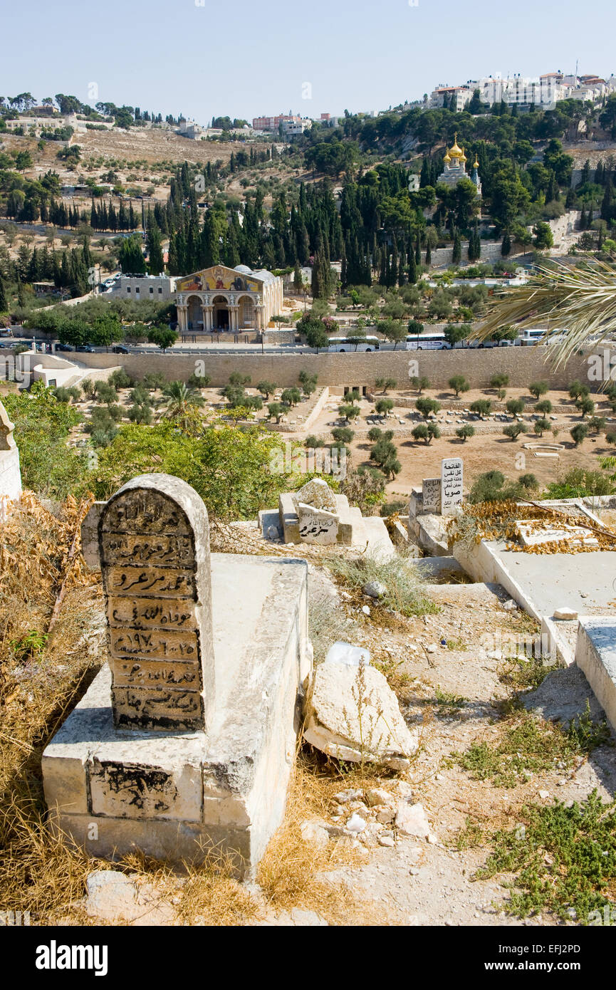 Cimitero musulmano sul lato est di Monte del Tempio di Gerusalemme Foto Stock