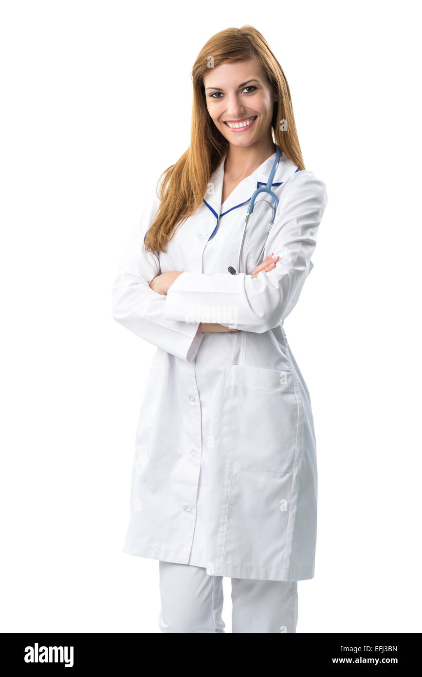 Ritratto di giovane medico in camice bianco Foto Stock
