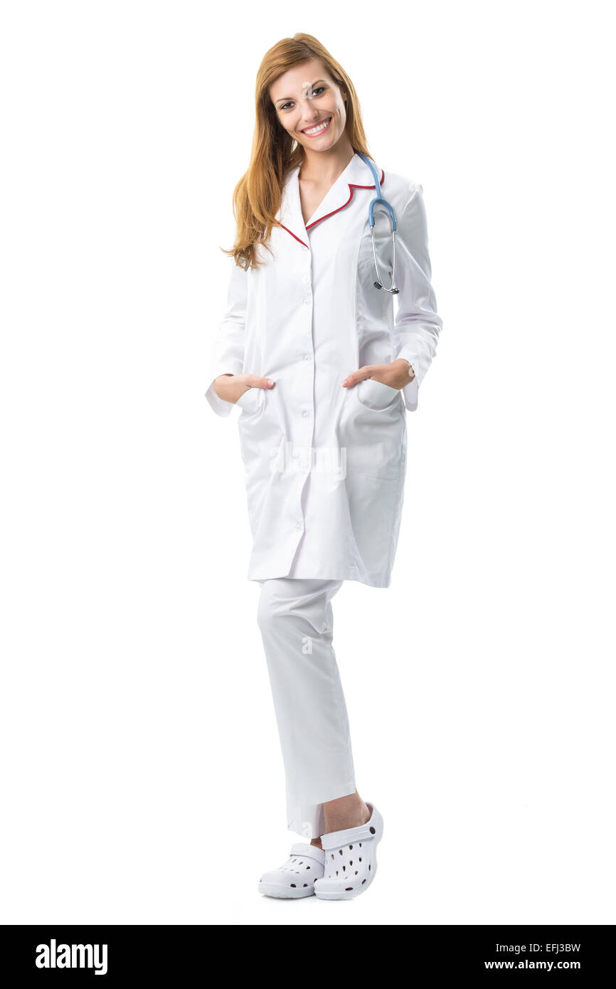 Ritratto di giovane medico in camice bianco Foto Stock