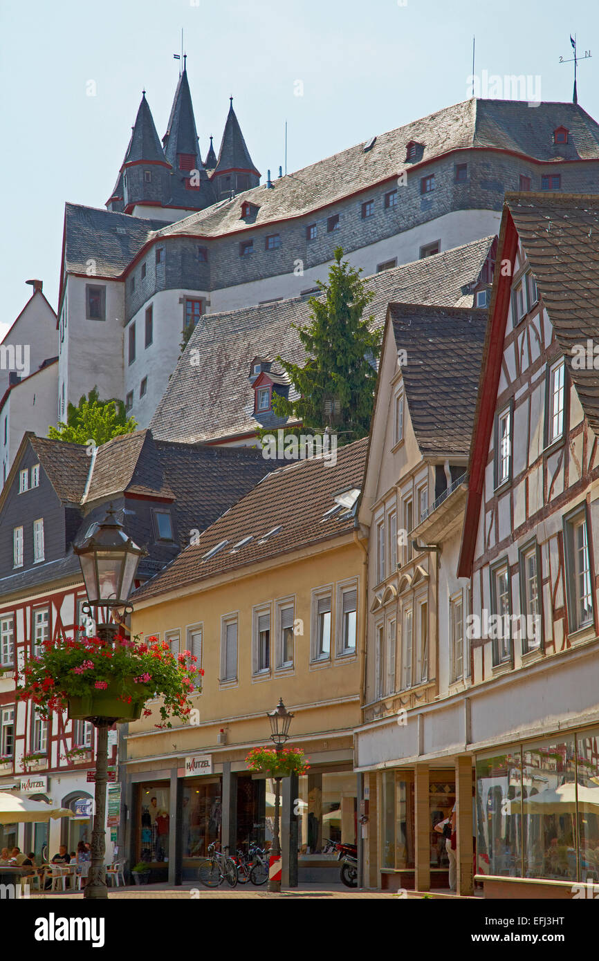 Diez castello e la città vecchia di Diez Diez sul fiume Lahn, Westerwald, Renania-Palatinato, Germania, Europa Foto Stock