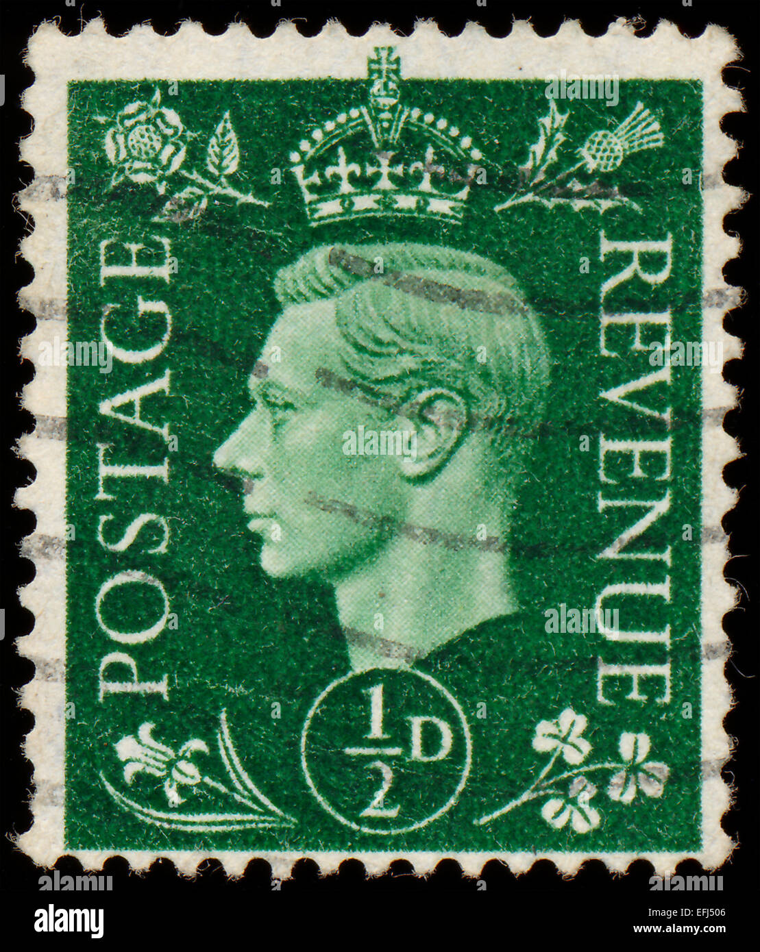 Regno Unito - circa 1950: un timbro stampato nel Regno Unito mostra immagine del George VI (Albert Frederick Arthur George) era il re del regno re Foto Stock